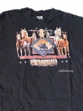 Vintage Delta Oklahoma Horses Western Graphic T-Shirt Black Adult XL